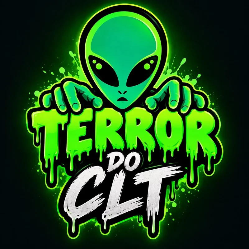 Logo Terror do CLT: alien verde segurando o letreiro com letras escorrendo